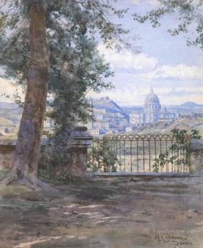 エンリコ・コールマン Painting - ローマのヴィラ・パンフィーリの眺め エンリコ・コールマン ジャンル